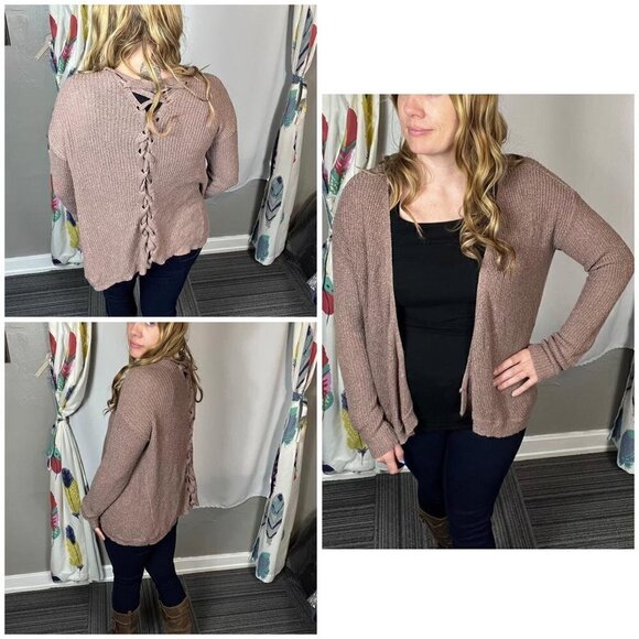 Charlotte Russe brown lace up back cardigan. Size L - Picture 1 of 5